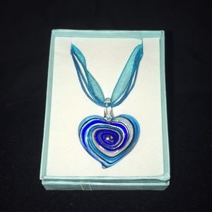 New Glass Heart Necklace in Gift Box.